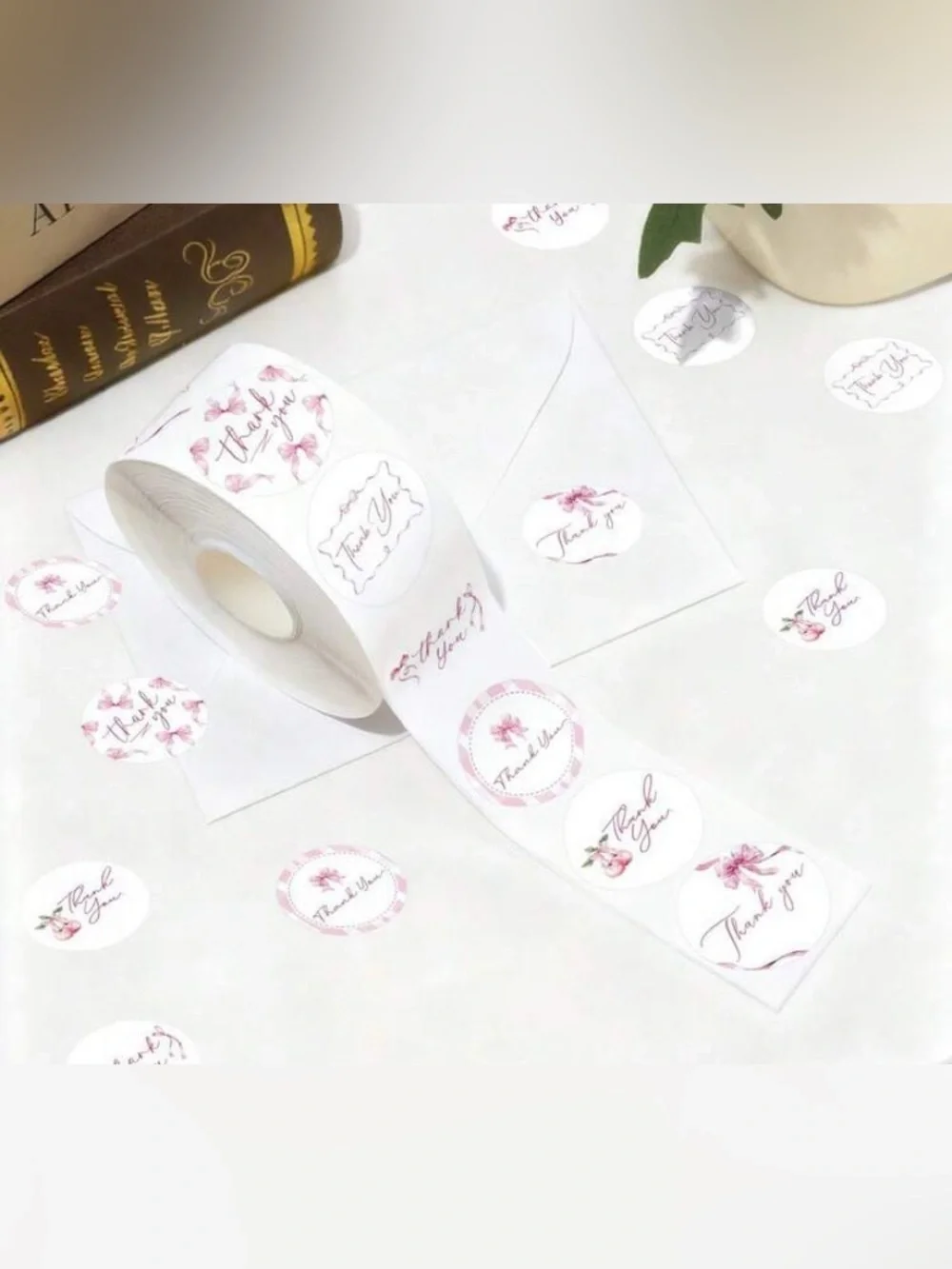 Pink Floral Thank You Sticker Roll - Elegant Adhesive Labels